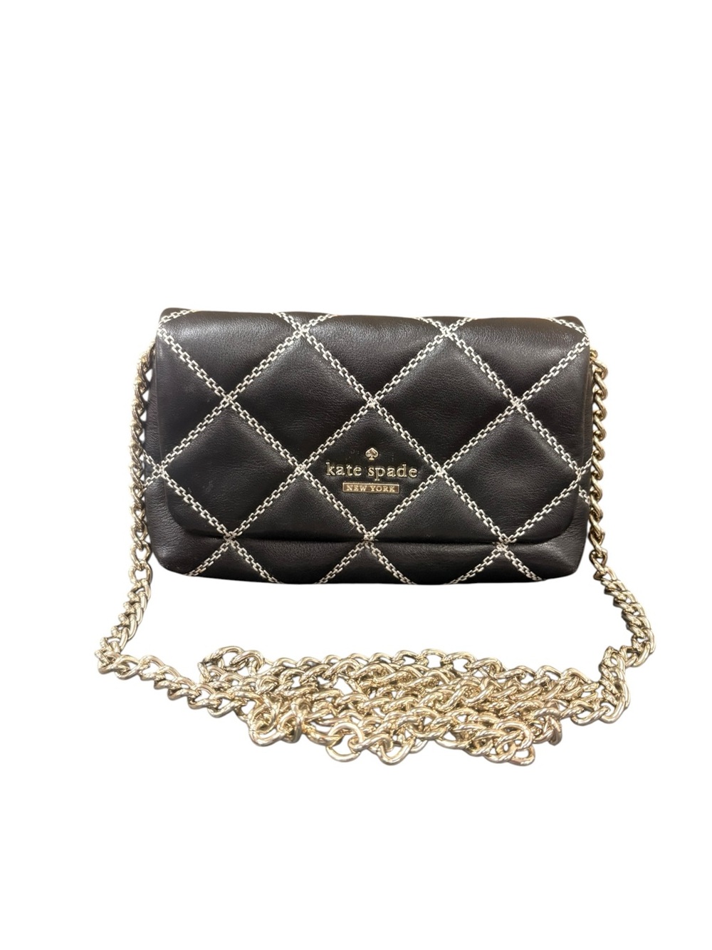 kate spade Black Quilted Leather Chain Crossbody with Gold Hardware